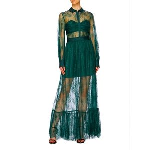 Self-portrait Green Floral fine lace maxi